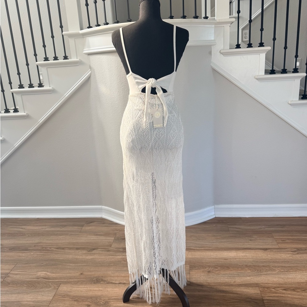 $395 Ramy Brook Maddox Knit Lace Midi Dress Large Ivory NWT